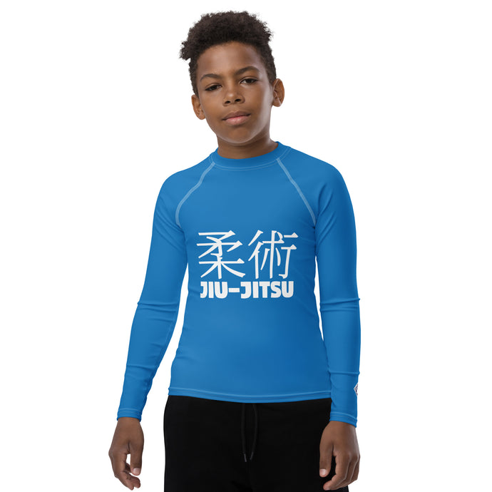 Classic Boys BJJ Rash Guard – Youth Long Sleeve Grappling Shirt – Azul