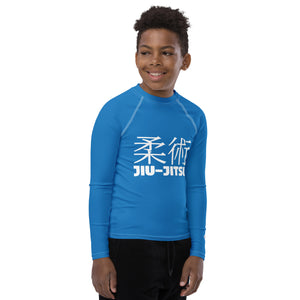 Classic Boys BJJ Rash Guard – Youth Long Sleeve Grappling Shirt – Azul