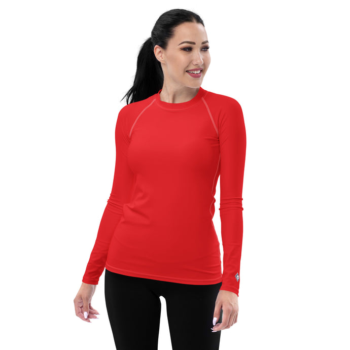 Classic Comfort: Women's Solid Color Long Sleeve Rash Guard - Scarlet Exclusive Long Sleeve Rash Guard Solid Color Swimwear Womens
