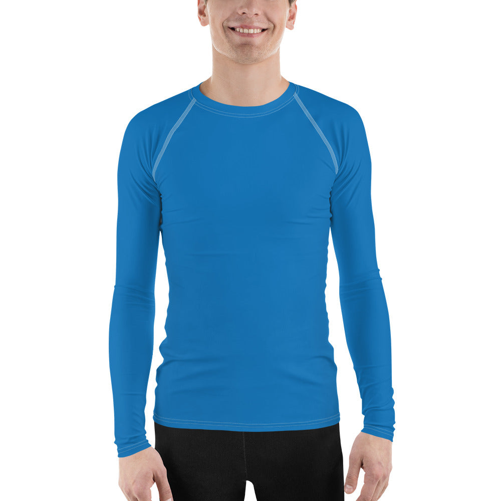 Classic Coverage: Men's Solid Color Long Sleeve Rash Guard - Azul Exclusive Long Sleeve Mens Rash Guard Solid Color Swimwear