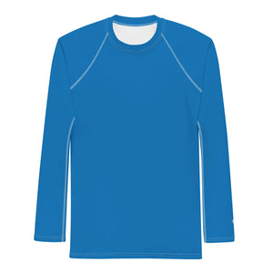 Classic Coverage: Men's Solid Color Long Sleeve Rash Guard - Azul Exclusive Long Sleeve Mens Rash Guard Solid Color Swimwear