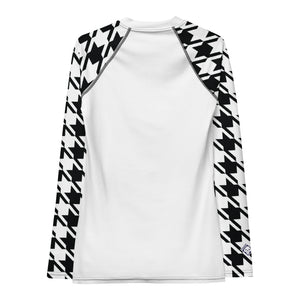 Classic Elegance: Women's Long Sleeve Houndstooth BJJ Rash Guard Blanc Exclusive Houndstooth Long Sleeve Rash Guard Womens