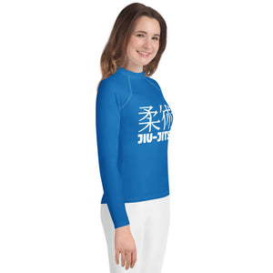 Classic Girls BJJ Rash Guard – Youth Long Sleeve Training Shirt – Azul