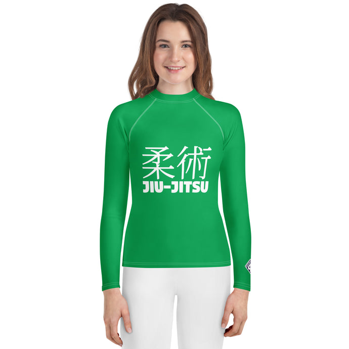 Classic Jiu-Jitsu Rash Guard for Girls – Youth Long Sleeve Uniform Top – Jade