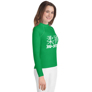 Classic Jiu-Jitsu Rash Guard for Girls – Youth Long Sleeve Uniform Top – Jade
