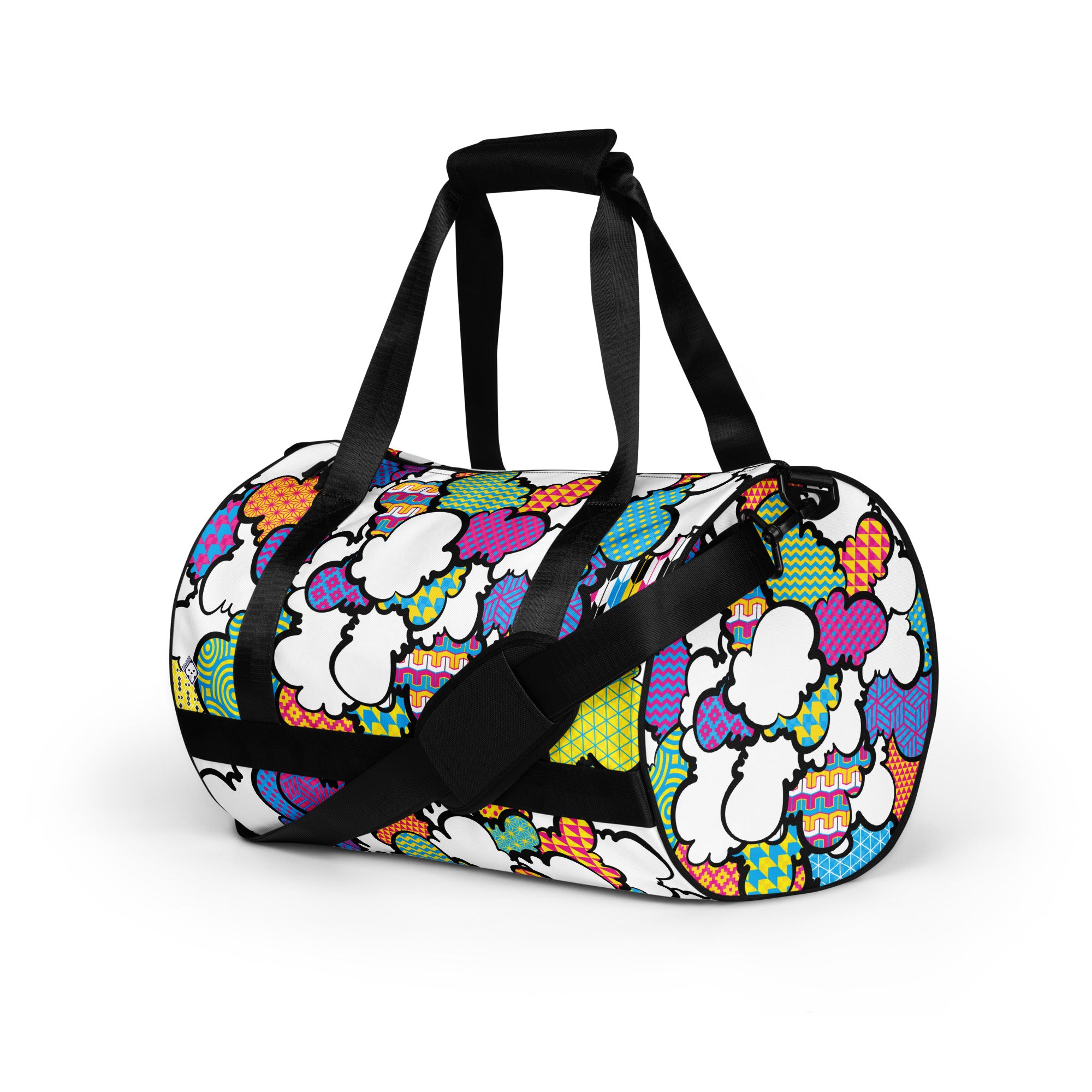Eye-Catching CMYK Graffiti Clouds Sports Duffle Bag for Gym and Travel
