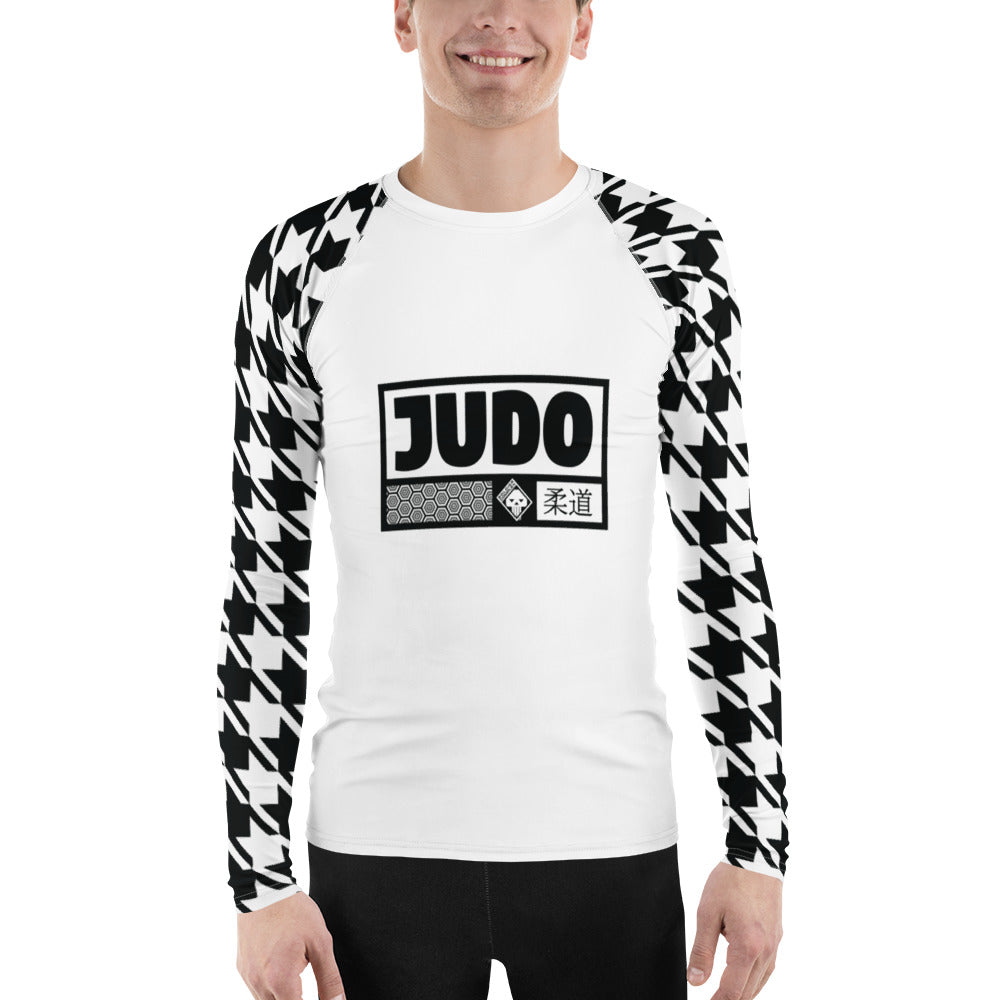 Combat Confidence: Men's Long Sleeve BJJ Judo Houndstooth Rashie Blanc Exclusive Houndstooth Judo Long Sleeve Mens Rash Guard