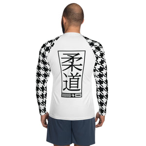 Combat Confidence: Men's Long Sleeve BJJ Judo Houndstooth Rashie Blanc Exclusive Houndstooth Judo Long Sleeve Mens Rash Guard