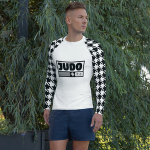 Combat Confidence: Men's Long Sleeve BJJ Judo Houndstooth Rashie Blanc Exclusive Houndstooth Judo Long Sleeve Mens Rash Guard