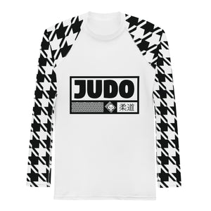 Combat Confidence: Men's Long Sleeve BJJ Judo Houndstooth Rashie Blanc Exclusive Houndstooth Judo Long Sleeve Mens Rash Guard