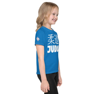 Confident Moves: Girl's Short Sleeve Classic Judo Rash Guard - Azul Exclusive Girls Judo Kids Rash Guard Short Sleeve