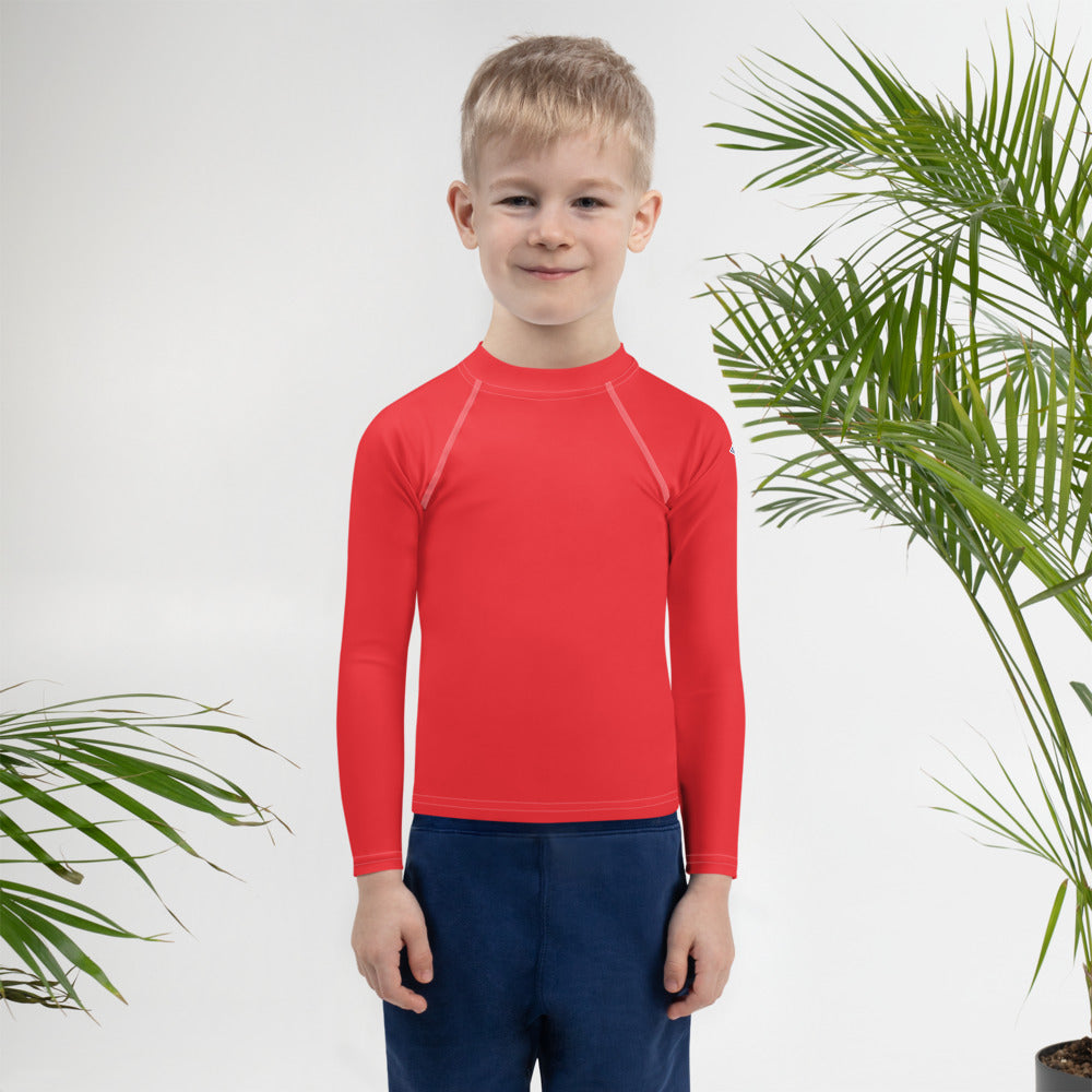 Cool and Covered: Boys' Long Sleeve Solid Color Rash Guards - Scarlet