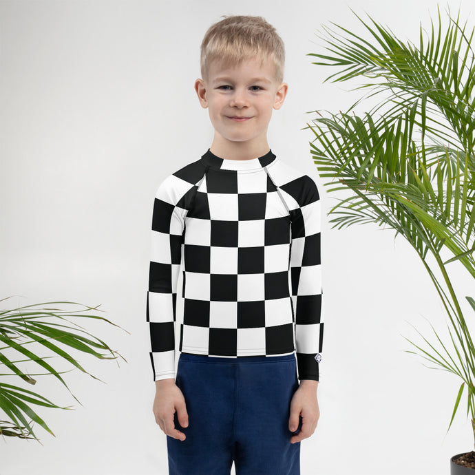 Cool and Secure: Boys' Checkered Long Sleeve Rash Guard