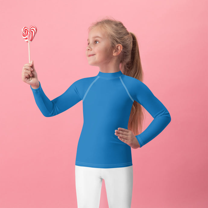Cool Comfort: Kid's Long Sleeve Rash Guards in Solid Color - Azul