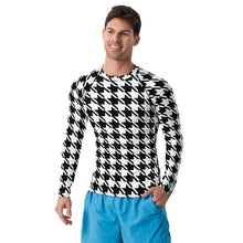 Dapper Defense: Men's Houndstooth BJJ Rashie Exclusive Houndstooth Long Sleeve Mens Rash Guard Swimwear