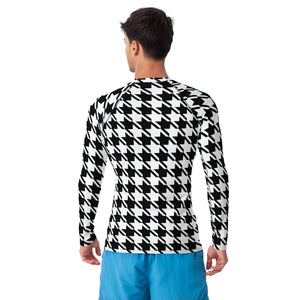 Dapper Defense: Men's Houndstooth BJJ Rashie Exclusive Houndstooth Long Sleeve Mens Rash Guard Swimwear