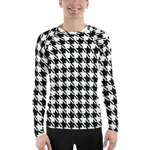 Dapper Defense: Men's Houndstooth BJJ Rashie Exclusive Houndstooth Long Sleeve Mens Rash Guard Swimwear