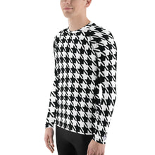 Dapper Defense: Men's Houndstooth BJJ Rashie Exclusive Houndstooth Long Sleeve Mens Rash Guard Swimwear