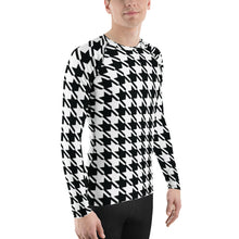 Dapper Defense: Men's Houndstooth BJJ Rashie Exclusive Houndstooth Long Sleeve Mens Rash Guard Swimwear