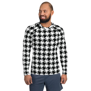 Dapper Defense: Men's Houndstooth BJJ Rashie Exclusive Houndstooth Long Sleeve Mens Rash Guard Swimwear