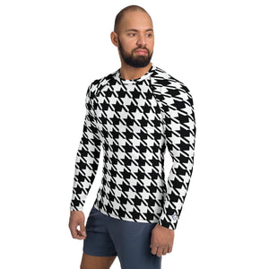 Dapper Defense: Men's Houndstooth BJJ Rashie Exclusive Houndstooth Long Sleeve Mens Rash Guard Swimwear