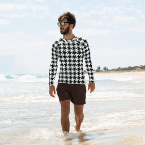 Dapper Defense: Men's Houndstooth BJJ Rashie Exclusive Houndstooth Long Sleeve Mens Rash Guard Swimwear