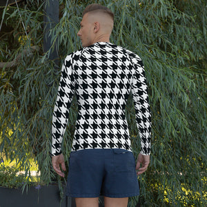 Dapper Defense: Men's Houndstooth BJJ Rashie Exclusive Houndstooth Long Sleeve Mens Rash Guard Swimwear