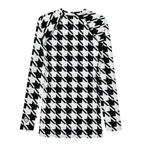 Dapper Defense: Men's Houndstooth BJJ Rashie Exclusive Houndstooth Long Sleeve Mens Rash Guard Swimwear