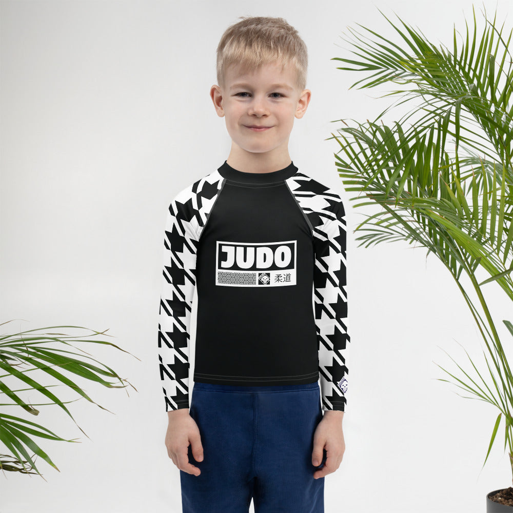 Dominate the Mat: Boy's Houndstooth Judo BJJ Rash Guard - Long Sleeve Boys Exclusive Houndstooth Judo Kids Long Sleeve Rash Guard