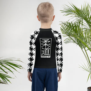 Dominate the Mat: Boy's Houndstooth Judo BJJ Rash Guard - Long Sleeve Boys Exclusive Houndstooth Judo Kids Long Sleeve Rash Guard