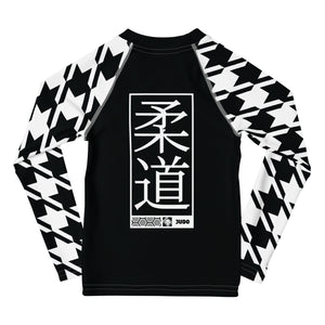 Dominate the Mat: Boy's Houndstooth Judo BJJ Rash Guard - Long Sleeve Boys Exclusive Houndstooth Judo Kids Long Sleeve Rash Guard