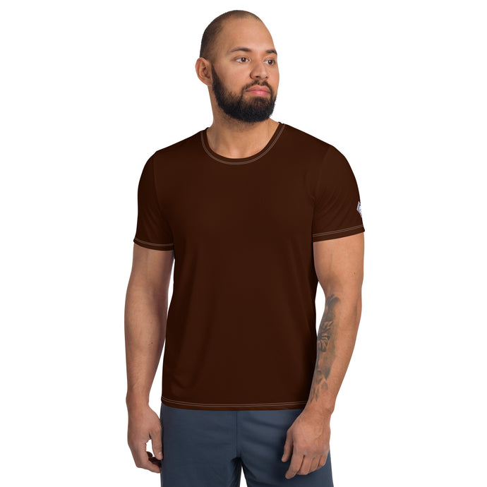 Durable Men's Solid Color Rash Guard - Short Sleeve Fitness Essential - Chocolate