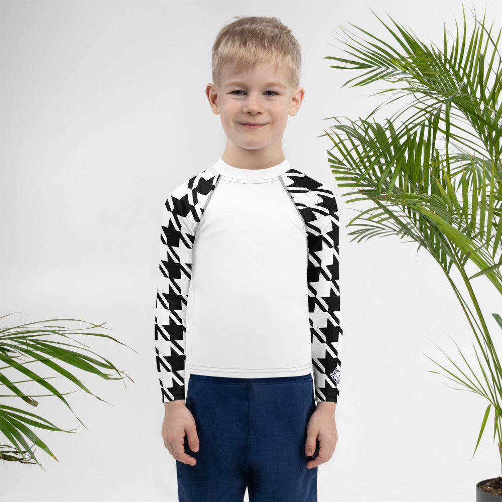 Dynamic Defense: Houndstooth Boy's Long Sleeve BJJ Rash Guard Boys Exclusive Houndstooth Kids Long Sleeve Rash Guard Swimwear