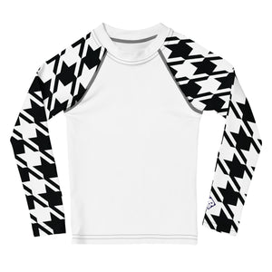 Dynamic Defense: Houndstooth Boy's Long Sleeve BJJ Rash Guard Boys Exclusive Houndstooth Kids Long Sleeve Rash Guard Swimwear