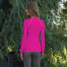 Elegant Essentials: Long Sleeve Solid Color Rash Guard for Women - Hollywood Cerise