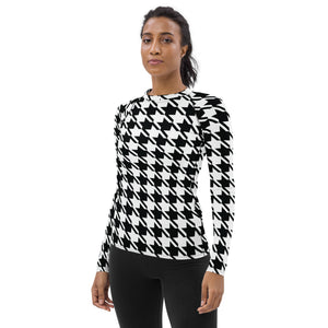 Elevate Your Training: Houndstooth Long Sleeve BJJ Rash Guard for Women Exclusive Houndstooth Long Sleeve Rash Guard Swimwear Womens