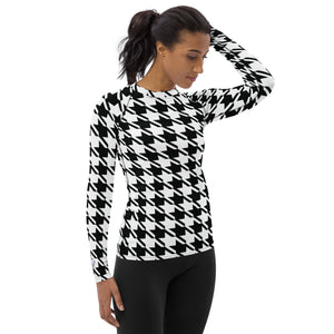 Elevate Your Training: Houndstooth Long Sleeve BJJ Rash Guard for Women Exclusive Houndstooth Long Sleeve Rash Guard Swimwear Womens