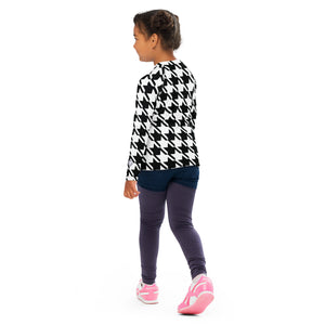 Elevate Your Workout: Girl's Houndstooth Long Sleeve Rash Guard Exclusive Girls Houndstooth Kids Long Sleeve Rash Guard Swimwear