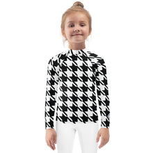 Elevate Your Workout: Girl's Houndstooth Long Sleeve Rash Guard Exclusive Girls Houndstooth Kids Long Sleeve Rash Guard Swimwear