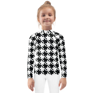 Elevate Your Workout: Girl's Houndstooth Long Sleeve Rash Guard Exclusive Girls Houndstooth Kids Long Sleeve Rash Guard Swimwear