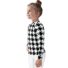 Elevate Your Workout: Girl's Houndstooth Long Sleeve Rash Guard Exclusive Girls Houndstooth Kids Long Sleeve Rash Guard Swimwear