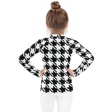 Elevate Your Workout: Girl's Houndstooth Long Sleeve Rash Guard Exclusive Girls Houndstooth Kids Long Sleeve Rash Guard Swimwear