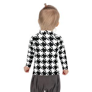 Elevate Your Workout: Girl's Houndstooth Long Sleeve Rash Guard Exclusive Girls Houndstooth Kids Long Sleeve Rash Guard Swimwear