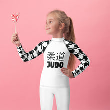 Elevated Style: Girl's Houndstooth Long Sleeve Classic Judo BJJ Rash Guard Exclusive Girls Houndstooth Judo Kids Long Sleeve Rash Guard