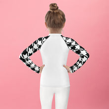 Elevated Style: Girl's Houndstooth Long Sleeve Classic Judo BJJ Rash Guard Exclusive Girls Houndstooth Judo Kids Long Sleeve Rash Guard