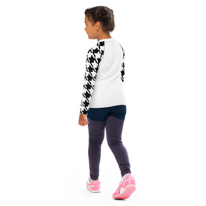 Elevated Style: Girl's Houndstooth Long Sleeve Classic Judo BJJ Rash Guard Exclusive Girls Houndstooth Judo Kids Long Sleeve Rash Guard