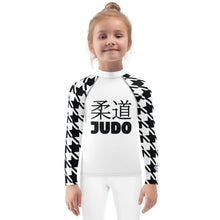 Elevated Style: Girl's Houndstooth Long Sleeve Classic Judo BJJ Rash Guard Exclusive Girls Houndstooth Judo Kids Long Sleeve Rash Guard