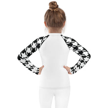 Elevated Style: Girl's Houndstooth Long Sleeve Classic Judo BJJ Rash Guard Exclusive Girls Houndstooth Judo Kids Long Sleeve Rash Guard