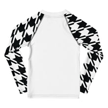 Elevated Style: Girl's Houndstooth Long Sleeve Classic Judo BJJ Rash Guard Exclusive Girls Houndstooth Judo Kids Long Sleeve Rash Guard