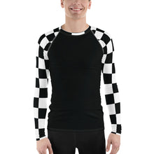 Fashionable Combat Gear: Checkered Men's Long Sleeve BJJ Rash Guard - Noir Checkered Exclusive Long Sleeve Mens Rash Guard Swimwear